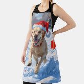 ラブラドール走ドッグの雪とクリスマスハット エプロン (インサイチュ)