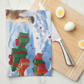 ラブラドール走ドッグの雪とクリスマスハット キッチンタオル (四つ折り)