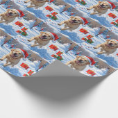 ラブラドール走ドッグの雪とクリスマスハット ラッピングペーパー (角)