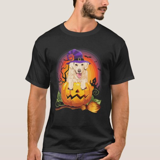 ラブラドール魔女かぼちゃハロウィーン犬の恋人の衣装 Tシャツ (正面)