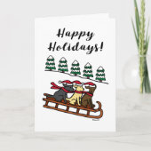 ラブラドール３頭のスレッジ・スライディング　ハッピー・ホリデー シーズンカード (正面)