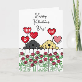 ラブラドール2頭が漫画のバラを見るバレンタイン シーズンカード