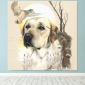 ラブラドール、アヒル狩りタペストリー キャンバスプリント (インサイチュ (ウッドフロア))