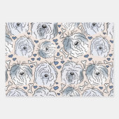 ラブラドール、グレート・ダン、ひげ付きコリーの手描き ラッピングペーパーシート (正面)