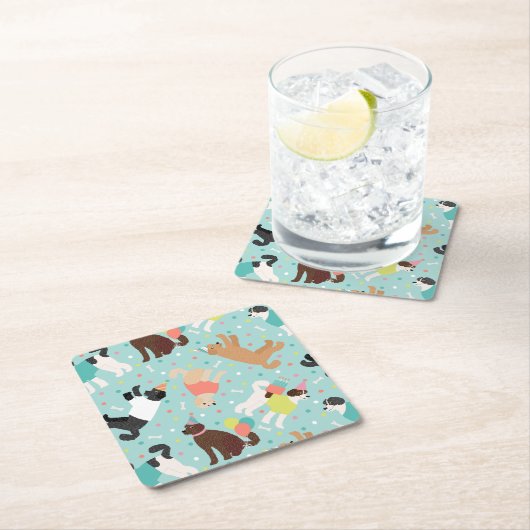 ラブラドール/ゴールデンドールバースデーパーティー スクエアペーパーコースター (インサイチュ)