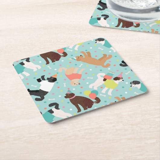 ラブラドール/ゴールデンドールバースデーパーティー スクエアペーパーコースター (アングル)