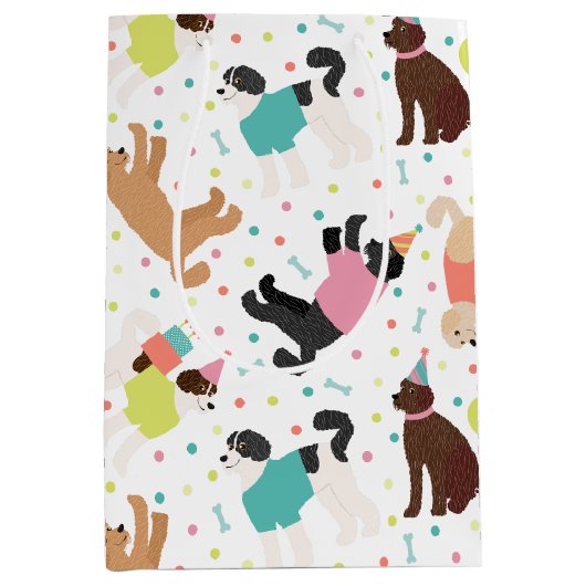 ラブラドール/ゴールデンドールバースデーパーティー ミディアムペーパーバッグ (正面)