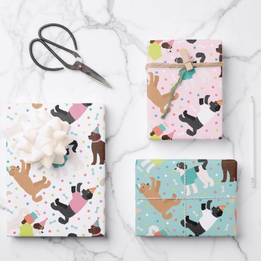 ラブラドール/ゴールデンドールバースデーパーティー ラッピングペーパーシート (正面)