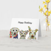 ラブラドール，テリア，ピットブル誕生日カード カード (黄色い花)