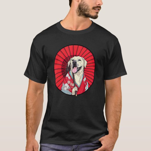 ラブラドール・レトリバー芸者面白い犬着物 Tシャツ (正面)