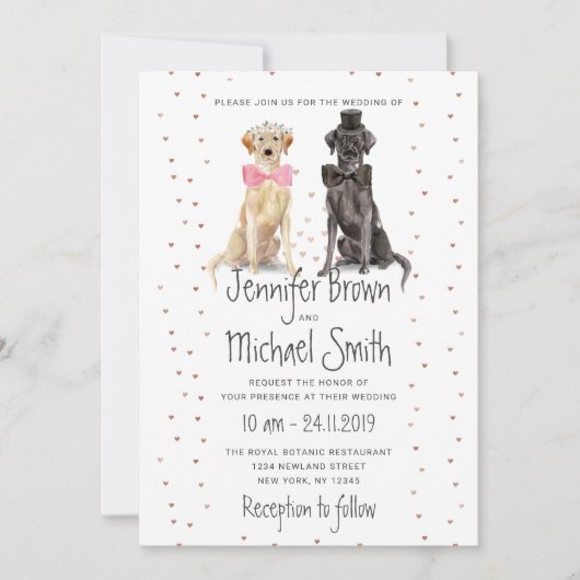 ラブラドール・レトリーバーが結婚するバレンタインデーのウェディング 招待状 (正面)