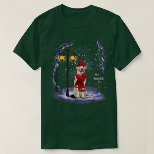 ラブラドール・レトリーバー サンタ 雪 クリスマス ライト ウィンター Tシャツ (デザイン正面)