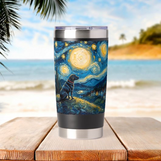 ラブラドール・レトリーバー 愛好家のためのゴッホの星空 保温保冷タンブラー (ビーチ (回転後))