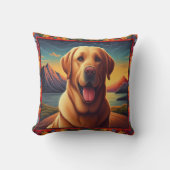 ラブラドール・レトリーバー 犬 風景 花 モチーフの装飾 クッション (正面)