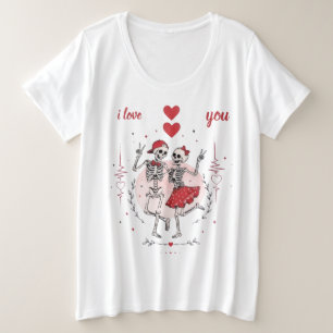 ラブラブなスケルトンカップル プラスサイズTシャツ