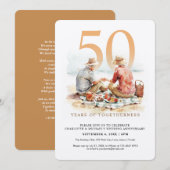 ラブラブな水彩画のカップル　結婚記念日 招待状 (正面/裏面)