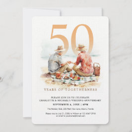 ラブラブな水彩画のカップル　結婚記念日 招待状