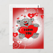 ラブラブカップル ハートを持つテディベア ポストカード (正面/裏面)