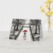 ラブラブカップル 赤い傘 ウェディング ブライダルシャワー カード (黄色い花)