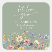 ラブラブグロスセージ緑ワイルドフラワーブライダルシャワー スクエアシール (正面)
