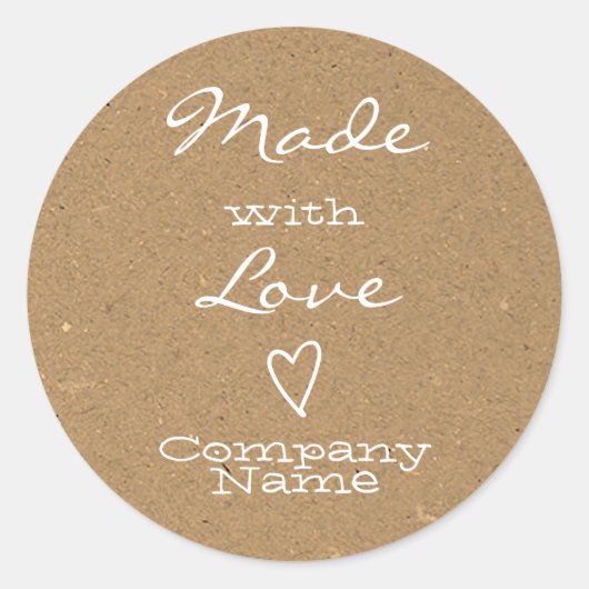 ラブラベルで作られたハートシンボルクラフト紙 ラウンドシール (正面)