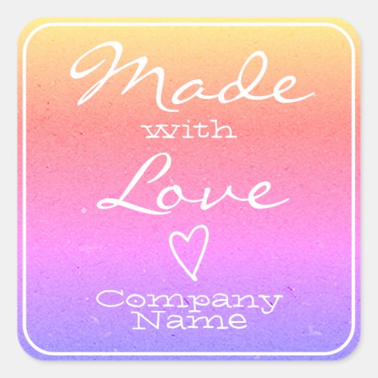 ラブラベルで作られたレインボークラフト紙ハート スクエアシール (正面)