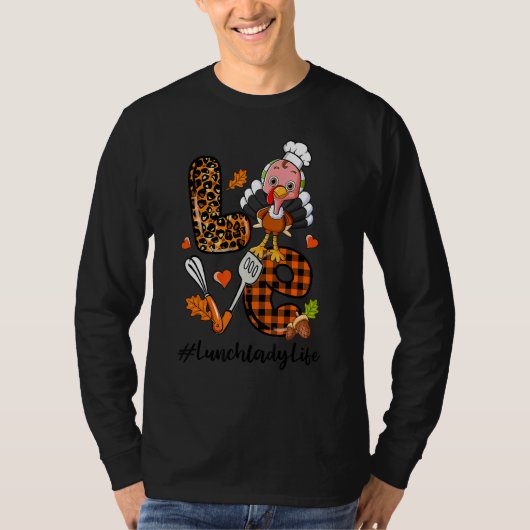 ラブランチレディヒョウ柄カボチャ七面鳥の秋の感謝 Tシャツ (正面)