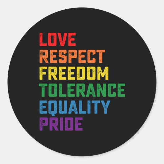 ラブリスペクトフリーダムトレランス平等プライド ラウンドシール (正面)