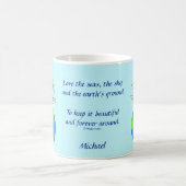 ラブリスペクト地球詩アートブルーパーソナライズされた名 コーヒーマグカップ (中央)