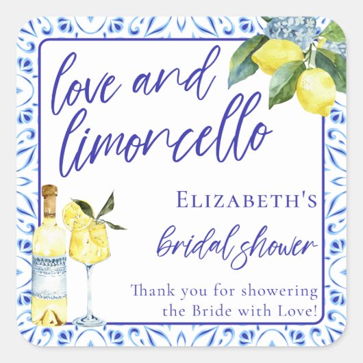 ラブリモンチェロイタリアン手書きブライダルシャワー スクエアシール (正面)