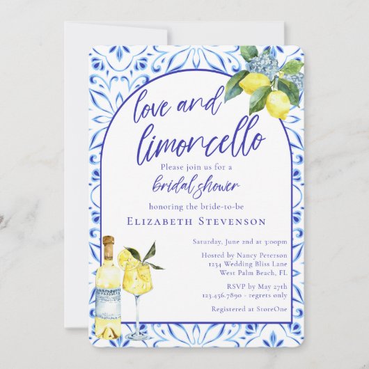 ラブリモンチェロイタリアン手書きブライダルシャワー 招待状 (正面)