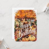 ラブリーかわいらしスシーズン秋秋ハッピーバースデー カード (正面/裏面インサイチュ)