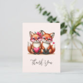 ラブリーなオレンジ色のキツネたちの恋愛に感謝 ポストカード (スタンド正面)