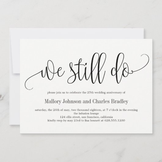 ラブリーなカリグラフィー結婚記念日招待状 招待状 (正面)