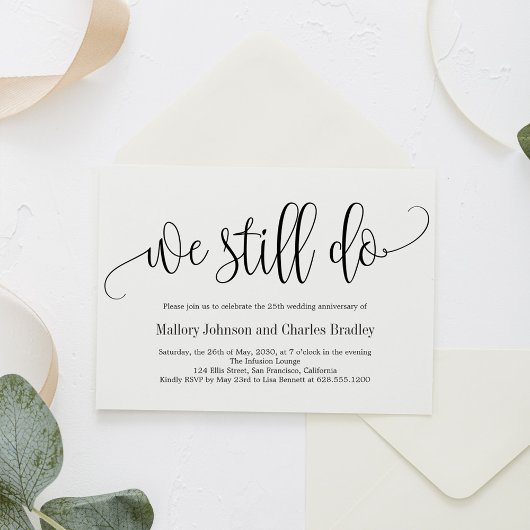 ラブリーなカリグラフィー結婚記念日招待状 招待状