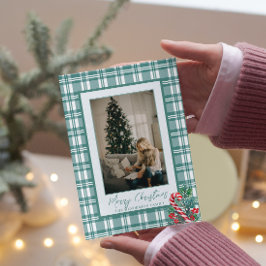 ラブリーなキャンディーケーン | グリーンプレイド | クリスマスの写真 シーズンカード