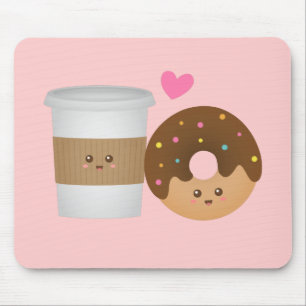 ラブリーなコーヒーとドーナツのカップル、究極のペア マウスパッド