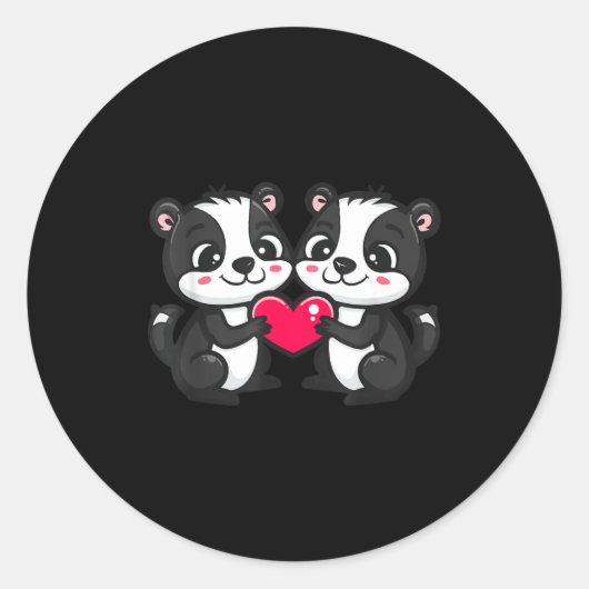 ラブリーなスカンクの恋人たち ハート バレンタインデー ラウンドシール (正面)