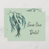 ラブリーなセージグリーンの柳の枝の植物ウェディング セーブザデート (正面/裏面)