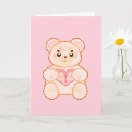 ラブリーなバレンタインデーの赤いハートのクマ カード (小さな植物)