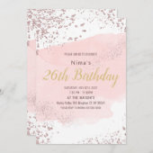 ラブリーなピンクのぼかし絵の具の筆跡にキラキラの輝き 招待状 (正面/裏面)