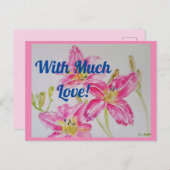 ラブリーなピンクのユリの水彩画 ポストカード (正面/裏面)