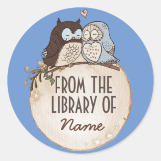 ラブリーなフクロウたち、本のラベルステッカー、図書館から ラウンドシール