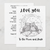 ラブリーなフクロウのぬりえバレンタインデーカード ハート シーズンカード (正面/裏面)