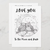 ラブリーなフクロウの塗り絵 バレンタインデー ハート シーズンカード (正面/裏面)