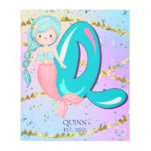ラブリーなマーメイドのアルファベットQモノグラム 水彩画風のデザインが可愛いマーメイドのいる部屋 メタルプリント (正面)