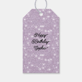 ラブリーなラベンダーグリッターきらめく誕生日 ギフトタグ