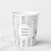 ラブリーなラベンダー ホワイト ストライプ 花柄 ブライダル シャワー 紙コップ (正面)