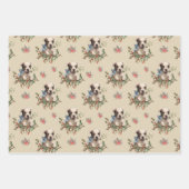 ラブリーな子犬のほこりっぽいベージュビンテージクリスマスパターン ラッピングペーパーシート (正面3)