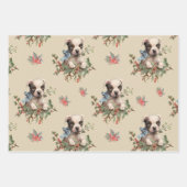 ラブリーな子犬のほこりっぽいベージュビンテージクリスマスパターン ラッピングペーパーシート (正面2)